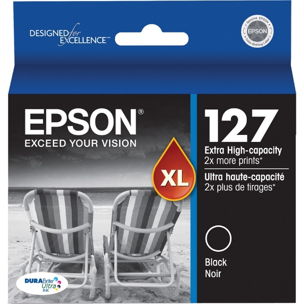 Epson 127 DURABrite Ultra Extra High Capacity Black Ink Cartridge for WorkForce 60, 545, 630, 633, 635, 645, 840, 845, WF-3520, WF-3540, WF-7010, WF-7510, WF-7520 and Stylus NX530, NX625 - T127120-S