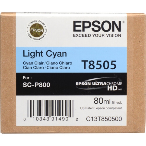 Epson T850 UltraChrome HD 80ml Light Cyan Ink Cartridge for SureColor P800 T850500