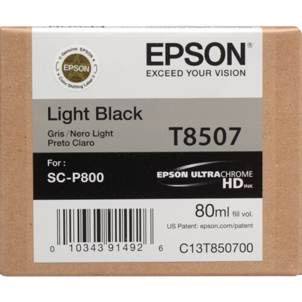 Epson T850 UltraChrome HD 80ml Light Black Ink Cartridge for SureColor P800 T850700