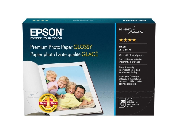 Epson, Premium Glossy Photo Paper, Borderless, 4 x 6 - 100 Sheets