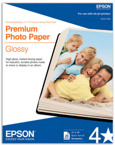 EPSON Premium Photo Paper Glossy Borderless 252gsm 11"x14" - 20 Sheets