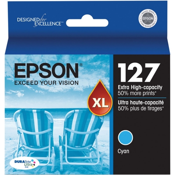 Epson 127 DURABrite Ultra Extra High Capacity Cyan Ink Cartridge for WorkForce 60, 545, 630, 633, 635, 645, 840, 845, WF-3520, WF-3540, WF-7010, WF-7510, WF-7520 and Stylus NX530, NX625 - T127220-S