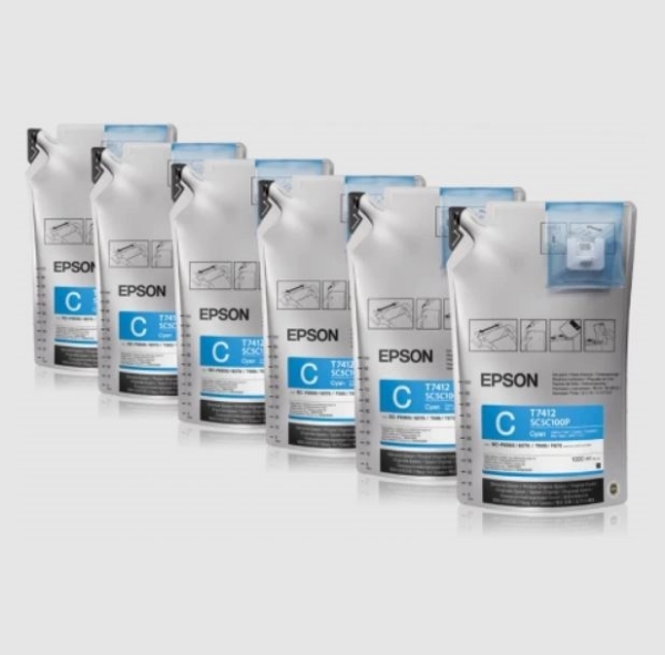 Epson T741 UltraChrome DS Cyan Ink Packs 6 x 1000 mL for SureColor F6070, F6200, F7070, F7170, F7200, F9200, F9370 - T741200
