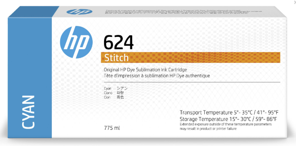 HP 624 Cyan DyeSub Ink Cartridge 775ml for Stitch S300 2LL54A	