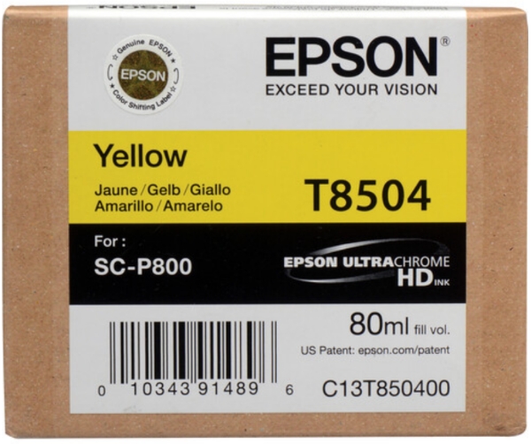 Epson T850 UltraChrome HD 80ml Yellow Ink Cartridge for SureColor P800 - T850400