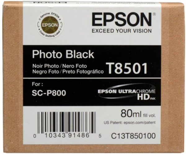 Epson T850 UltraChrome HD 80ml Photo Black Ink Cartridge for SureColor P800 T850100	