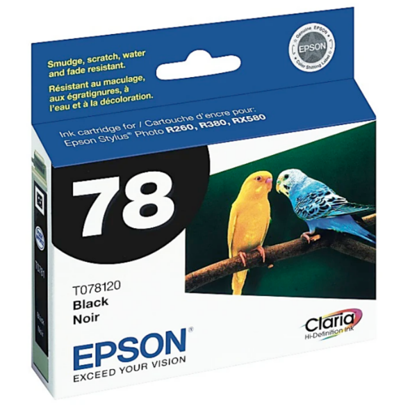 Epson 78 Claria Hi-Definition Photo Black Ink for Artisan 50 and Stylus Photo R260, R280, R380, RX580, RX595, RX680 - T078120-S