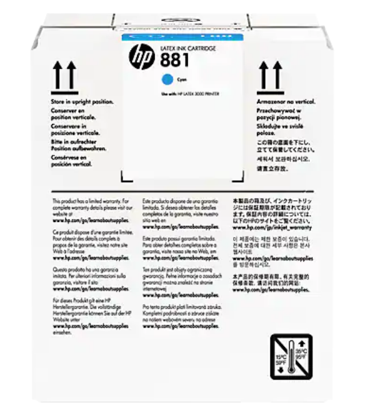 HP 881 5-liter Cyan Latex Ink Cartridge for HP Latex 1500, 3200