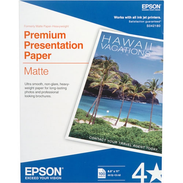 Epson Premium Presentation Paper Matte 8.5" x 11" 100 Sheets