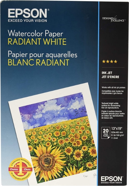 Epson Watercolor Paper Radiant White 13"x19" - 20 Sheets