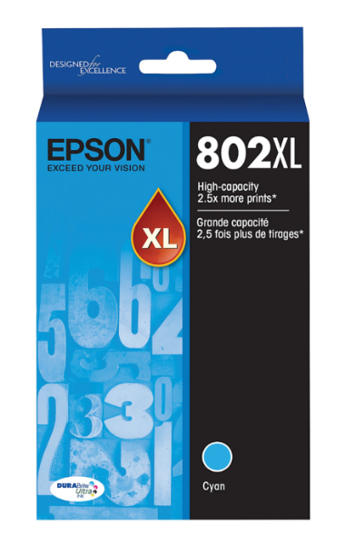 Epson T802XL DURABrite Cyan Ink Cartridge High Capacity for WorkForce Pro EC 4030, EC 4020, WF 4720, WF 4730, WF 4740, EC 4040, WF 4734