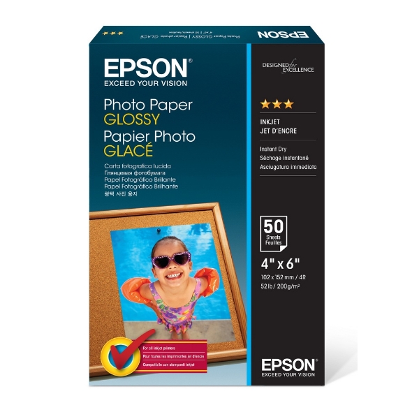 Epson Photo Paper Glossy, Borderless, 4" x 6" - 50 sheets