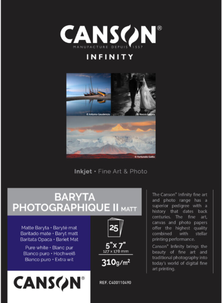 Canson® Infinity Baryta Photographique II Matte 310gsm 5"x7" - 25 Sheets