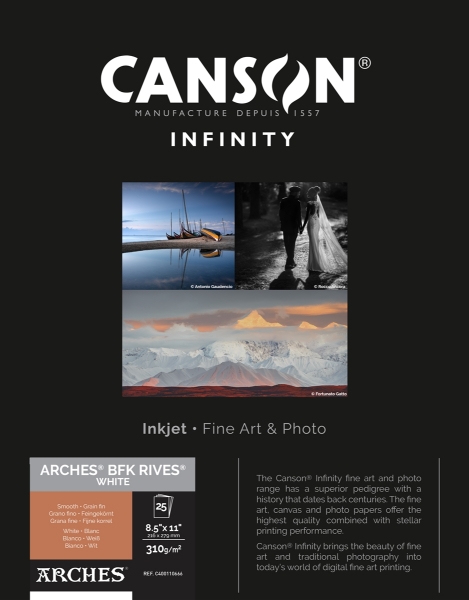 Canson Infinity ARCHES BFK Rives White 310gsm Matte 8.5"x11" - 25 Sheets