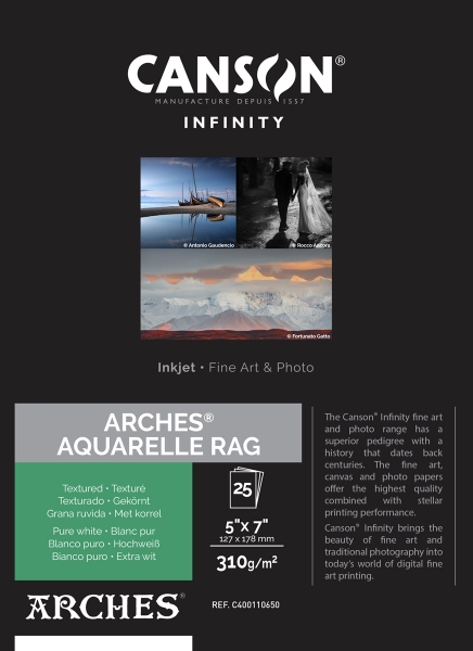 Canson Infinity ARCHES Aquarelle Rag 310gsm Matte 5"x7" - 25 Sheets