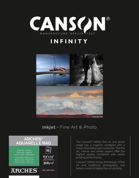 Canson Infinity ARCHES Aquarelle Rag 310gsm Matte 8.5"x11" - 25 Sheets