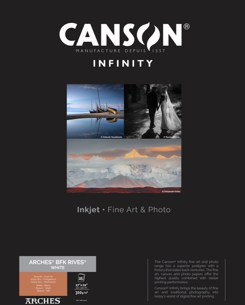 Canson Infinity ARCHES BFK Rives White 310gsm Matte 17"x22" - 25 Sheets