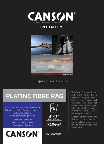 Canson Infinity Platine Fibre Rag 310gsm Satin 5"x7" - 25 Sheets