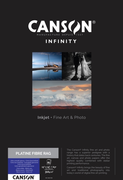 Canson Infinity Platine Fibre Rag 310gsm Satin A3+ 13"x19" - 25 Sheets