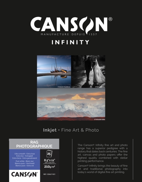 Canson Infinity Rag Photographique 210gsm Matte 8.5"x11" - 25 Sheets