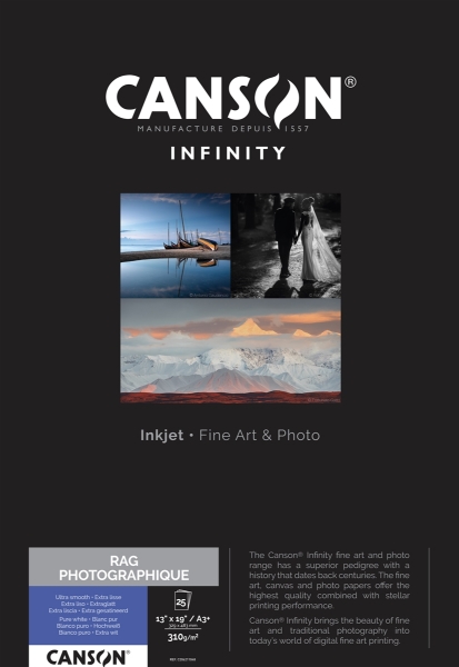 Canson Infinity Rag Photographique 310gsm Matte A3+ 13"x19" - 25 Sheets