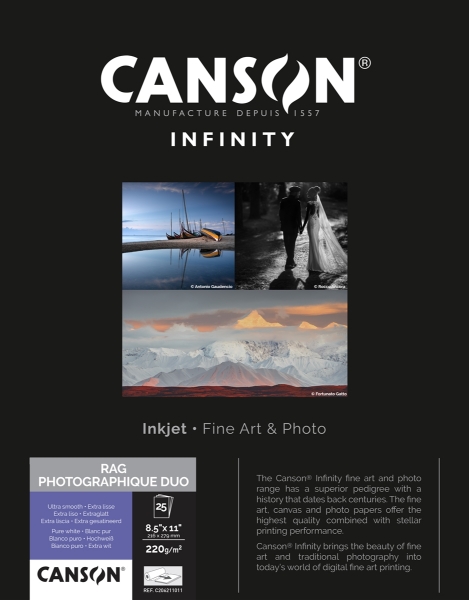 Canson Infinity Rag Photographique Duo 220gsm Matte 8.5"x11" - 25 Sheets