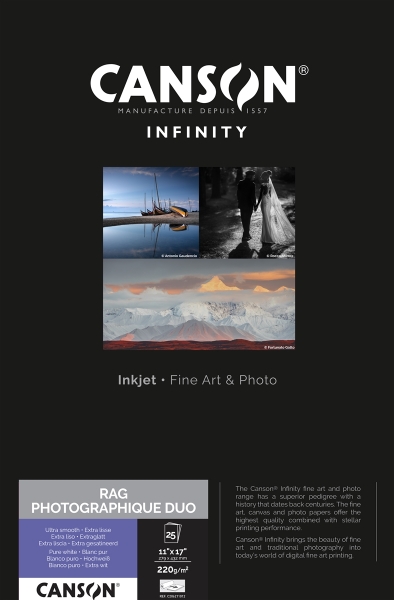 Canson Infinity Rag Photographique Duo 220gsm Matte 11"x17" - 25 Sheets