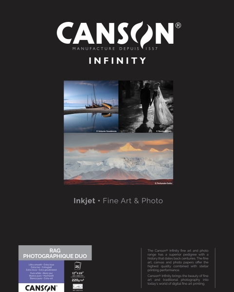 Canson Infinity Rag Photographique Duo 220gsm Matte 17"x22" - 25 Sheets