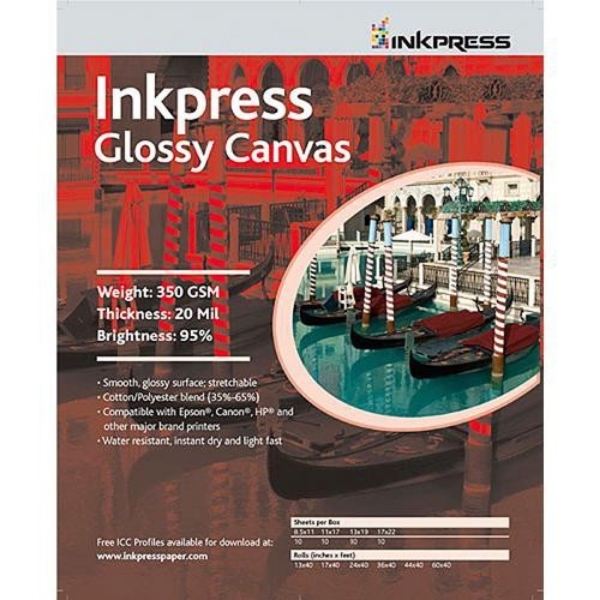Inkpress Glossy Canvas 350gsm 13" x 19" - 10 Sheets
