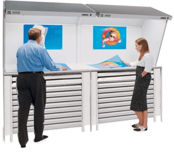 GTI CVX-4/FD D50 Light Quality - 48 Inch x 130 Inch Color Viewing Station With Two Flat File Sets Consisting Of 8 Drawers