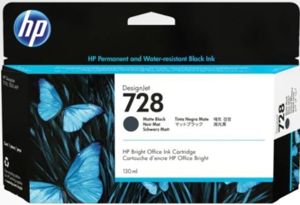 HP 728 130ml Matte Black Ink Cartridge for HP DesignJet T730, T830 - 3WX25A