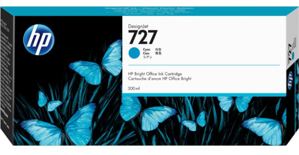 HP 727 300-ml Cyan DesignJet Ink Cartridge for HP DesignJet T920, T930, T1500, T1530, T2500, T2530 - F9J76A