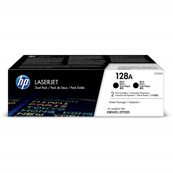 HP-128A 2-Pack Black Original LaserJet Toner Cartridges - CE320AD