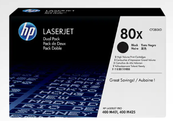 HP 80X Dual Pack High Capacity Black Cartridges - CF280XD