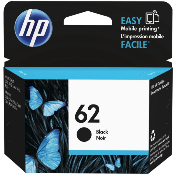 HP 62 Black Original Ink Cartridge for HP OfficeJet 5740, 5741, 5743, 5744, 8040, 200 Mobile, 250 Mobile and HP Envy 5540, 5660, 7640 - C2P04AN
