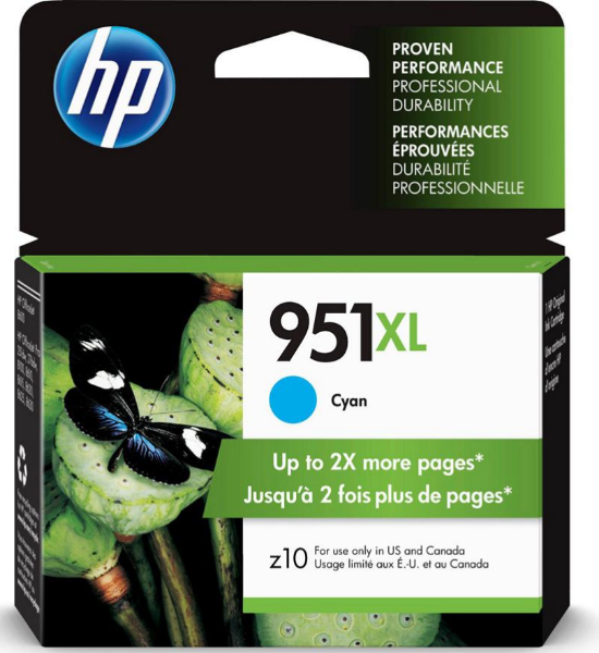 HP 951XL High Yield Cyan OfficeJet Original Ink Cartridge - CN046AN