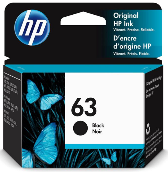 HP 63 Black Original Ink Cartridge for HP OfficeJet 3830, 4650, 5255, HP DeskJet 1112, 2130, and HP ENVY 4520 - F6U62AN