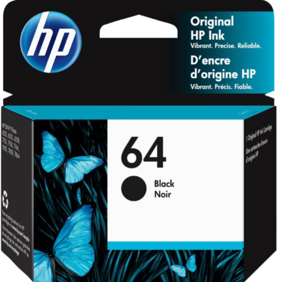HP 64 Black Original Ink Cartridge for HP Tango, HP Tango X and HP ENVY Photo 6255, 7155, 7855 - N9J90AN