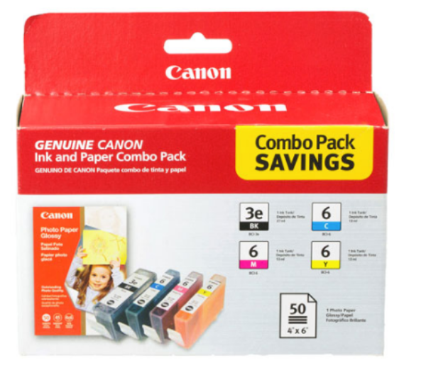 Canon BCI-3e6 Ink Combo Pack with Photo Paper Glossy (50 sheets, 4"x6") - 4479A292