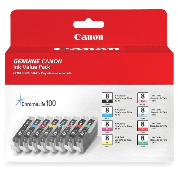 Canon CLI-8 Color Ink Multipack (8 Ink Tanks) for PIXMA Pro9000, PIXMA Pro9000 Mark II - 0620B015