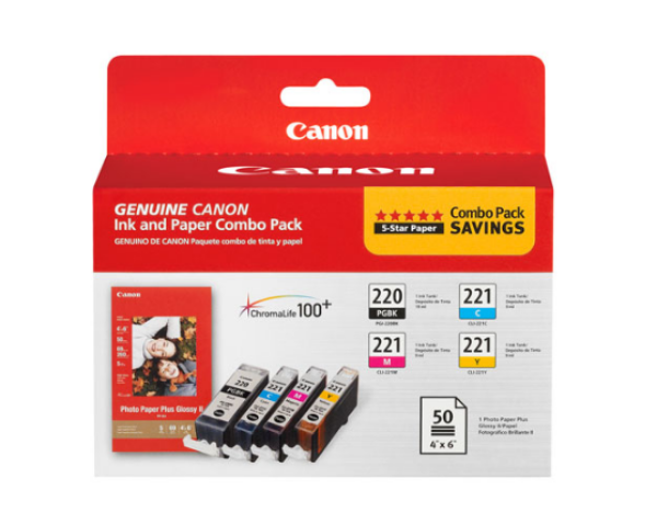 Canon PGI-220 / CLI-221 Combo Ink Pack with PP-201 Photo Paper - 2945B011