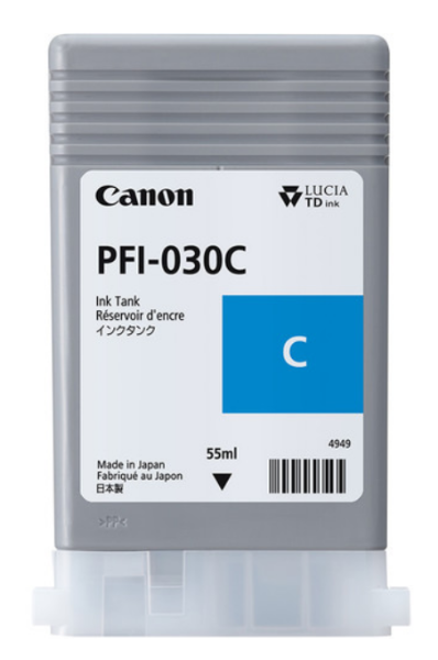 Canon PFI-030C - 55ml Pigment Cyan Ink for imagePROGRAF TA-20, TA-30, TM-240, TM-340 - 3490C001AA