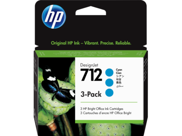 HP 712 3-pack 29-ml Cyan DesignJet Ink Cartridge for T210, T230, T250, T630, T650 - 3ED77A	