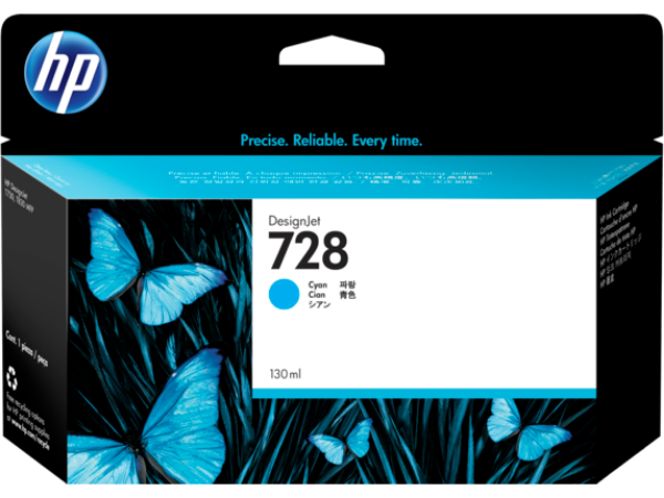 HP 728 130-ml Cyan DesignJet Ink Cartridge for DesignJet T730, T830 - F9J67A		