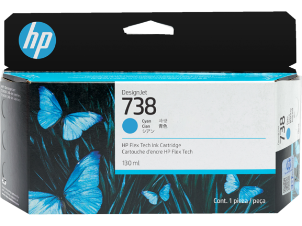 HP 738 130-ml Cyan DesignJet Ink Cartridge for DesignJet T850, T950 - 498N5A