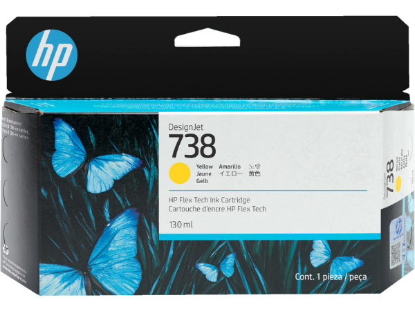 HP 738 130-ml Yellow DesignJet Ink Cartridge for DesignJet T850, T950 - 498N7A