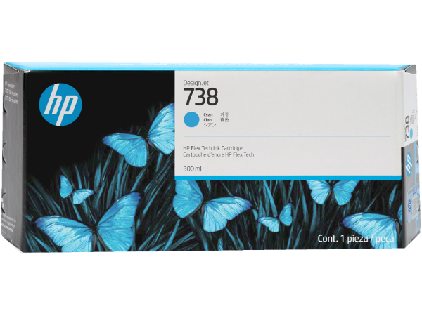 HP 738 300-ml Cyan DesignJet Ink Cartridge for DesignJet T850, T950 - 676M6A