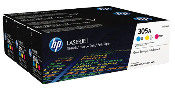 HP 305A 3-pack Cyan/Magenta/Yellow Original LaserJet Toner Cartridges - CF370AM	