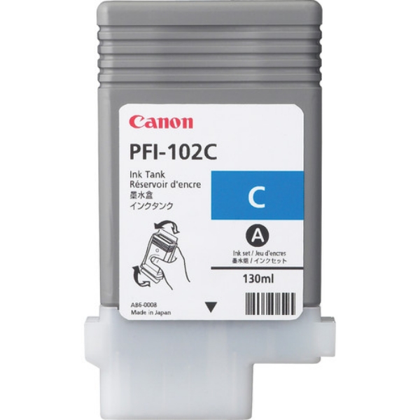 Canon PFI-102C Cyan Ink Tank (130ml) for iPF500, iPF510, iPF600, iPF605, iPF610, iPF650, iPF655, iPF700, iPF710, iPF750, iPF755, iPF760, iPF765 - 0896B001AA		