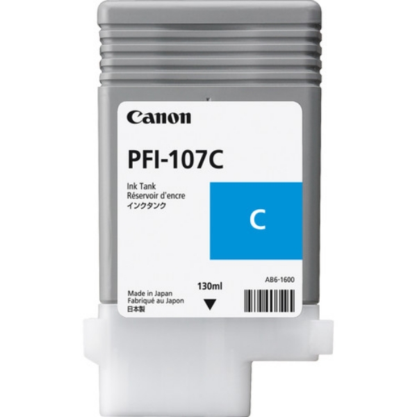 Canon Ink Tank PFI-107C - Dye Cyan Ink Tank 130ml for imagePROGRAF iPF670, iPF680, iPF685, iPF770, iPF780, iPF785 - 6706B001AA